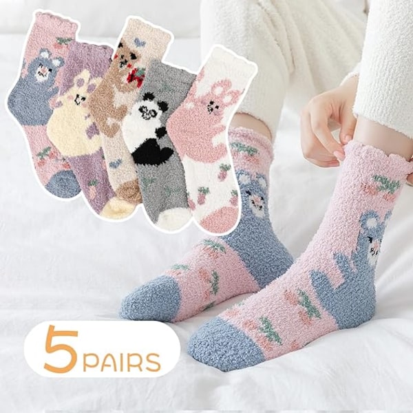 5 Pairs Cute Fluffy Socks, Coral Fleece Socks Thicken Fuzzy Socks