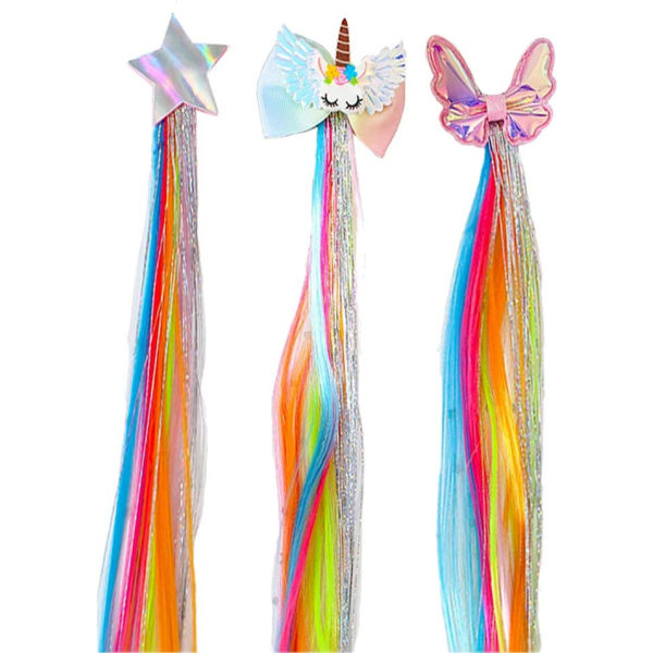 3PCS Hairpin Curls Hairpiece, Kid Girl Braided Hair Wig, Unicorn