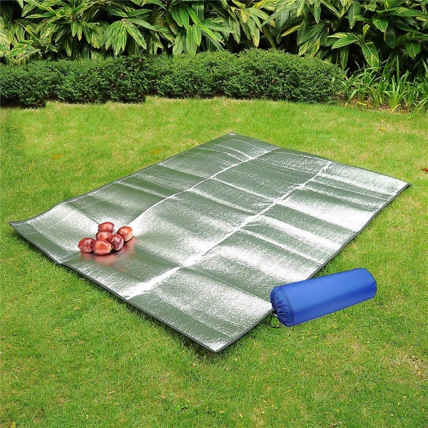 Picknickmatta i aluminium vattentät hopfällbar dubbelsidig folie liggunderlag för camping (200 X 150 cm)