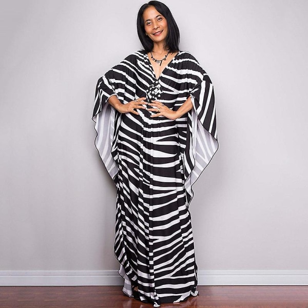 Maxiklänning med print för damer Batwing Sleeve Beach Dress Plus Size Sundress Beachwear Kaftan Cover-ups Dn0501
