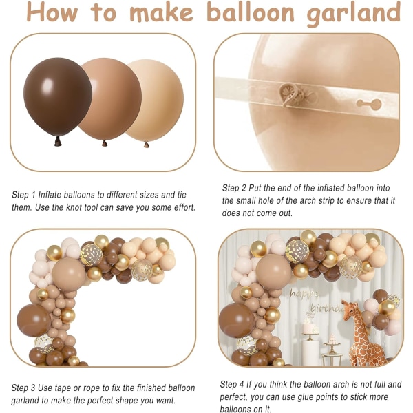 126 stk. Kaffebrun Ballon Garland Beige Apricot Nude Karamel