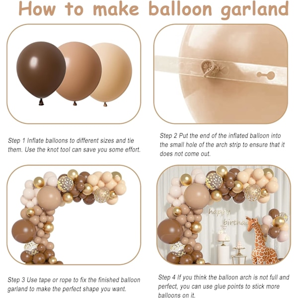126 stykker kaffebrun ballon guirlande beige abrikos nøgen karamel