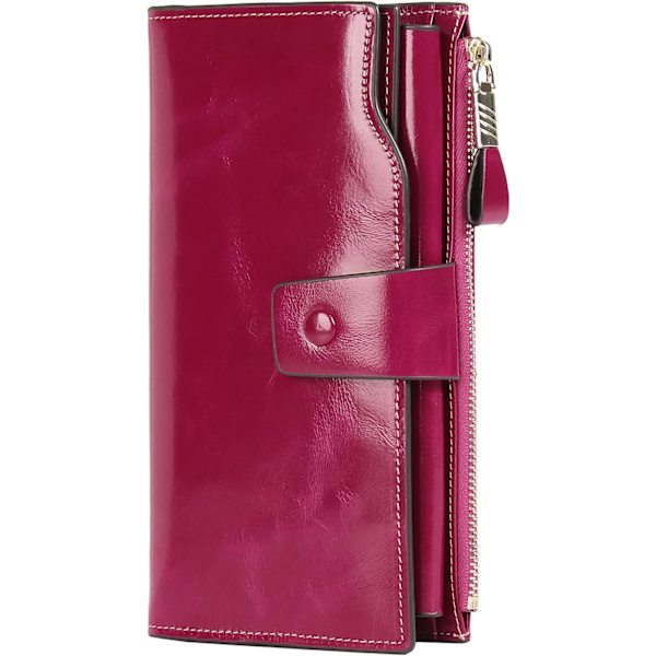 Damepung RFID Blokerende Ægte Læderpung Bifold Wallet Rosé