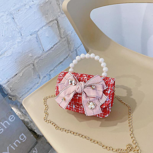 Koreanske børn mini punge og håndtasker Søde perle crossbody tasker til babypiger Lille møntpose（Rød1）