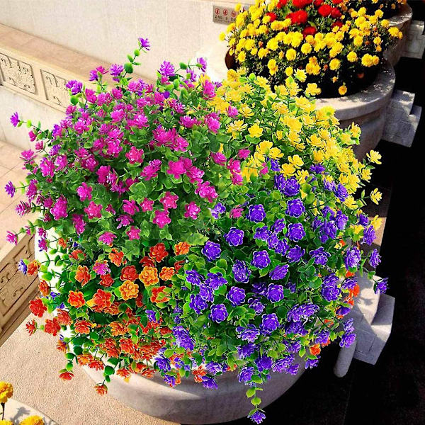 Konstgjorda falska blommor utomhus, falska plastgrönska bröllopsbondgårdsinredning 24 st röd lotus (lila)