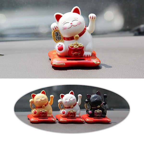 Fortune Lucky Wealth Welcoming Cat Solar Powered Cute Cat Med Vinkende Arm Hjem Display Bil Dekoration Hvid