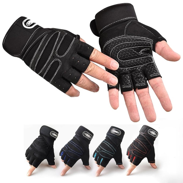 Tung träning halvfingerhandskar för tyngdlyftning, bodybuilding, träning, sport, gym, fitnesshandskar för män och kvinnor (svart och vit-L)