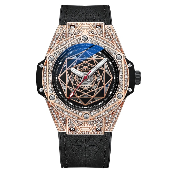 Diamant helautomatisk ihålig mekanisk watch för män (svart)