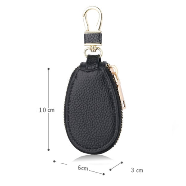 Nyckelväska i svart läder, multifunktionell förvaringsväska för nyckelring