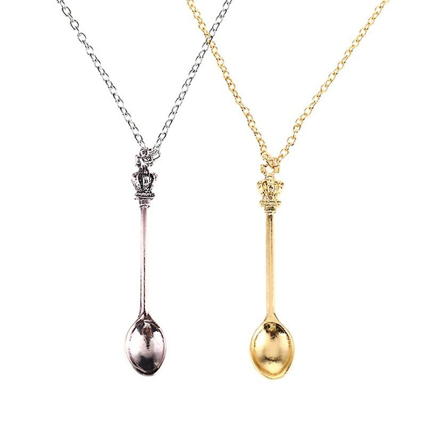 8 st skedhalsband tesked hänge halsband krona tesked mini sked med halsband ögla hänge
