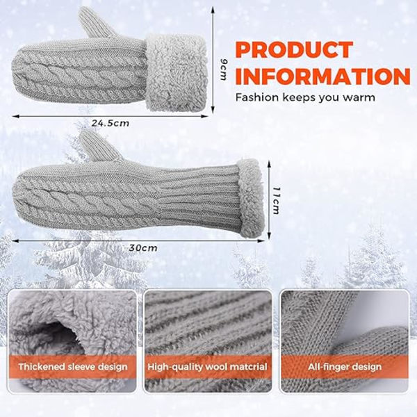 (Grå) Mittens Kvinner, Damer Tykk Fleece Foret Isolerte Varme Kn