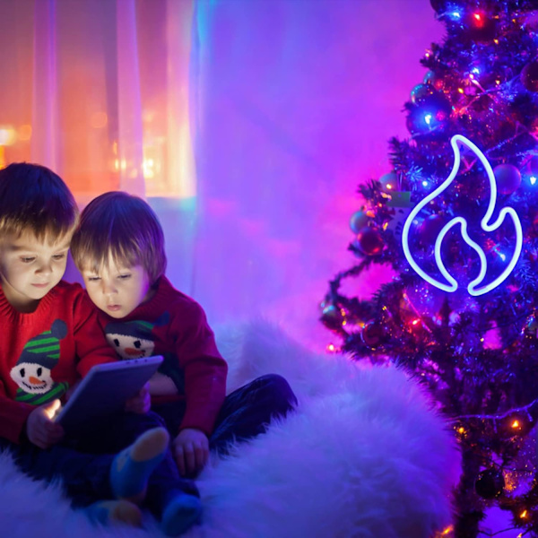 Flammor Neonljus för väggmontering Blå Neon LED-skylt Lyser Upp