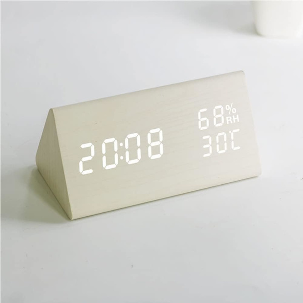 LED Trä-Elektronisk Väckarklocka, Digital Klocka med 3 Alarminställningar