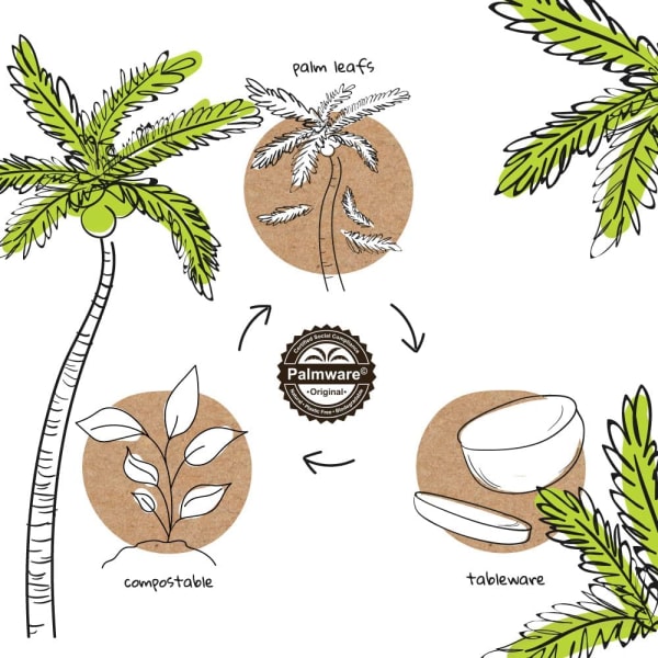 Palmware Høj kvalitet palmebladsplader I 25 stk palmeblad runde plader Ø25 cm I Bio engangsservice Hurtigt nedbrydeligt