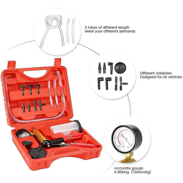 Bromsvätskebleeder, Kit 17pcs 2 i 1 Handpump Vakuumpump & Bromsvätskebleeder