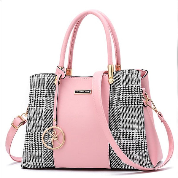 Damväskor Söta Crossbody-väska för flickor Galler Axelväskor PU Läder Messenger Bag Top-handle väska med flik (Rosa)