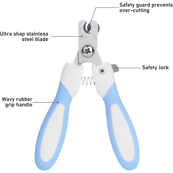 (Blå) Negleklipper til hund med neglefil, rustfrit stål katte negleklipper