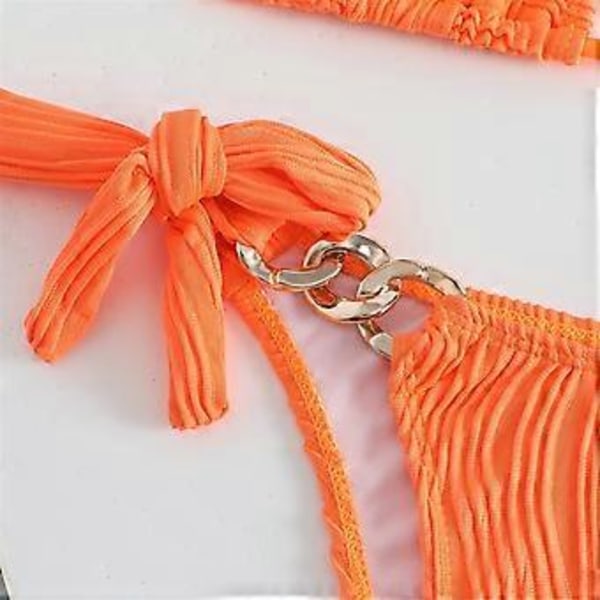 Dam Triangel Bikini Set Sida Snörning Bikini Set 2 Delar Baddräkt Halterneck BH Topp med Stringtrosa Grå M Gray M