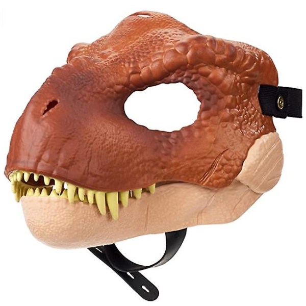 Dinosaurie mask med öppningsbar käke, ögon- och näsöppningar och säker rem (röd)