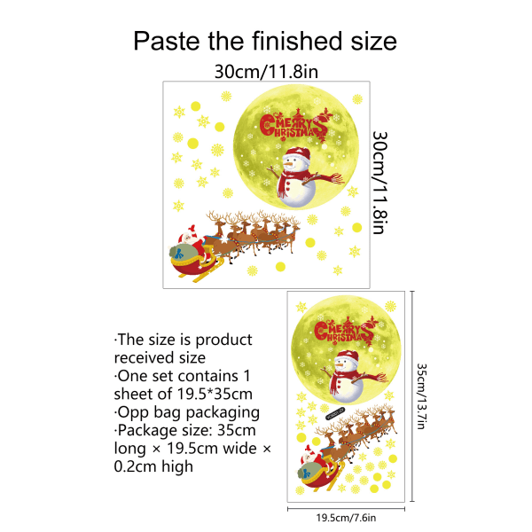 19,5*35CM julelysende veggklistremerke, snømann, elg