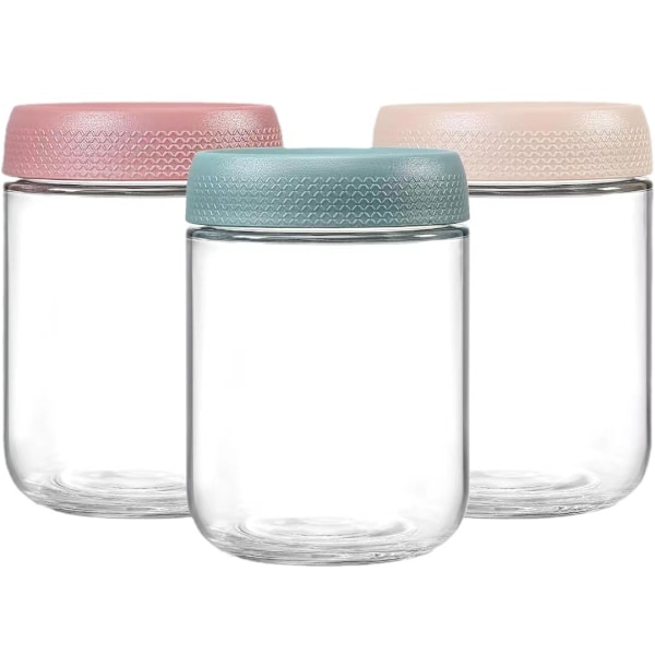 3-pack 16 ounce glasburk med skruvlock, läcksäker för overnight oats, yoghurtburk, havresallad, lämplig för spannmål, mjölk, fruktsås