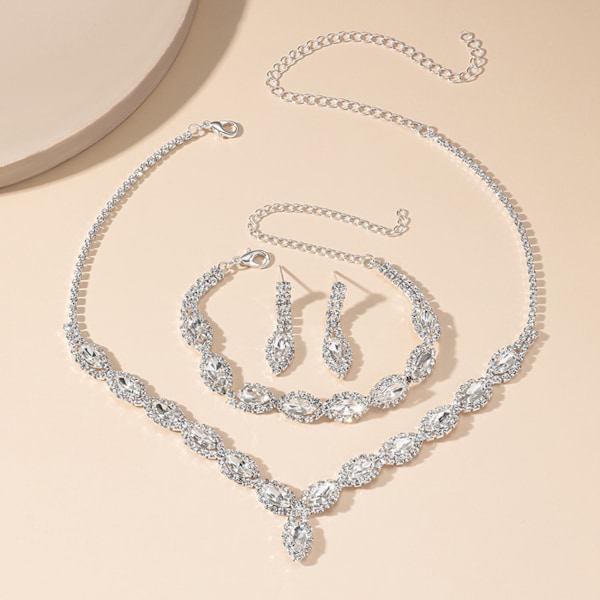 Bryllupssmykker Sæt Rhinestone Halskæde Armbånd Øreringe Sæt af 3