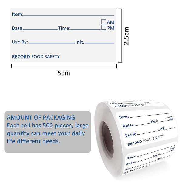 500 stk matlagringsetiketter på rull, selvklebende matklistremerker, fryseetiketter, forberedelsesmerker, 5025 mm