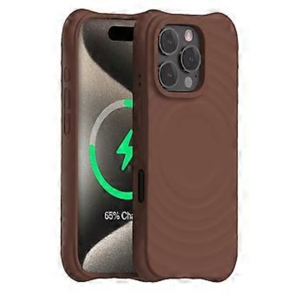 iPhone 16 Pro Max Magneettinen Suojakuori Aaltoileva Pintakuvio PC+Nestemäinen Silikoni Puhelinkuori Mikrokuituvuori Tan