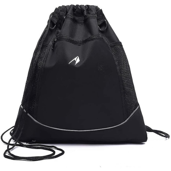 Basketryggsäck med dragsko för pojkar, hopfällbar fotbollsryggsäck Gymväska Säcksäck Sportsäck med avtagbar mesh , svart