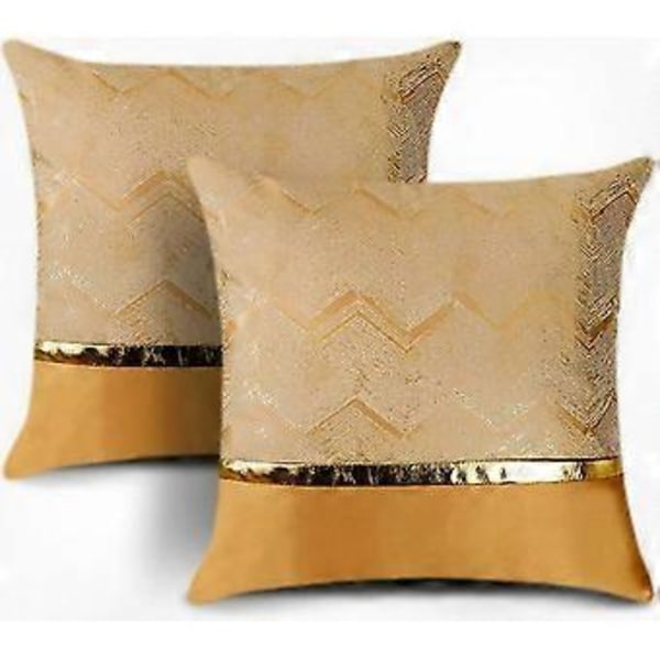 2 stk. dekorative pudebetræk med guld bølgedesign, blødt polyesterstof til sofa, soveværelse, stue