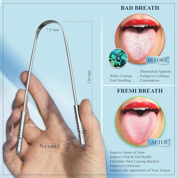 2 Pack tungeskraper med reiseveske, dårlig ånde behandling for