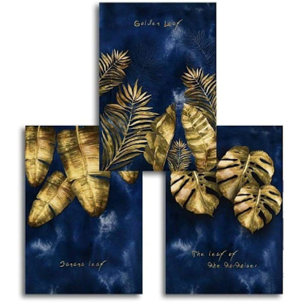 60x80cm×3pcs Nordisk lyx marinblå guld abstrakt textur canvas