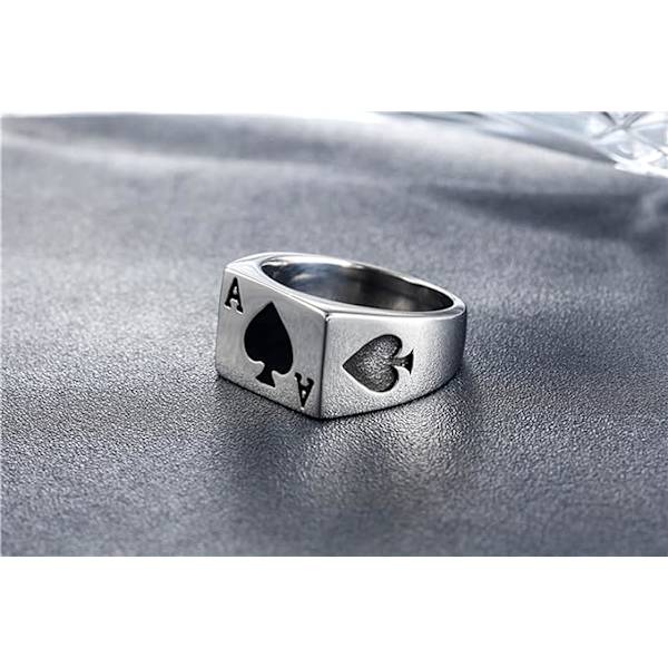 Rostfritt stålring för män och kvinnor Poker Spader Ess Silver Svart Storlekar 6-14 (12)