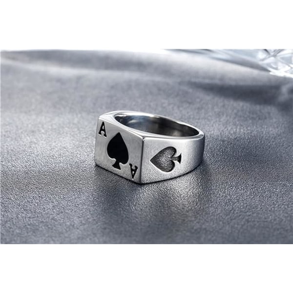 Rustfritt stålring for menn og kvinner Poker Spade Ace Silver Bla