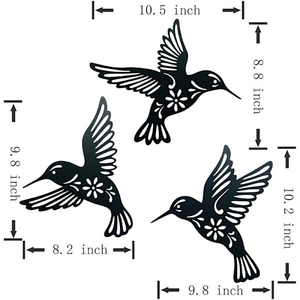 3-pack väggkonst i trä med kolibri, 9 tum