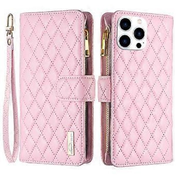 BINFEN COLOR BF Style-15 Fodral till iPhone 16 Pro Max Rombmönstrat Läder Telefonskal Pink