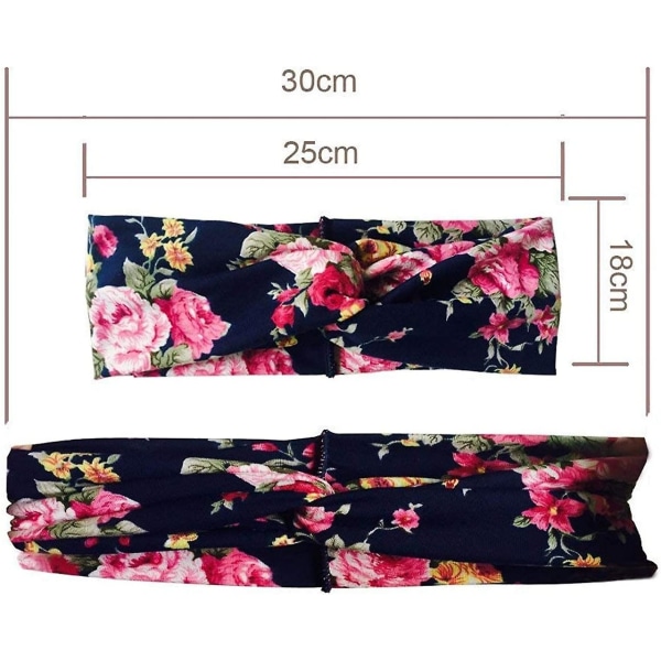 4 stk. Turban-hovedbånd til kvinder med blomsterprint og elastisk krydshovedbeklædning