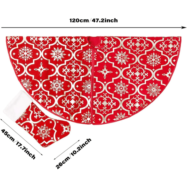 120cm juletre skjørt med store julestrømper, rød fløyel