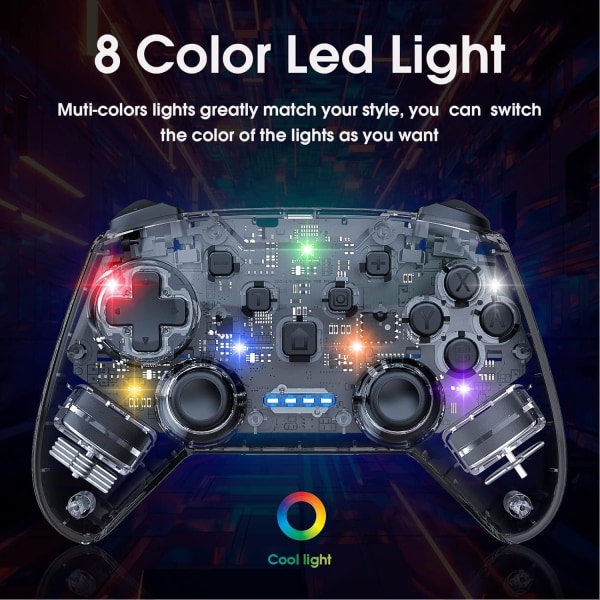 Gamepad Nintendo Controller (8 farger justerbar RGB) Switch Cont