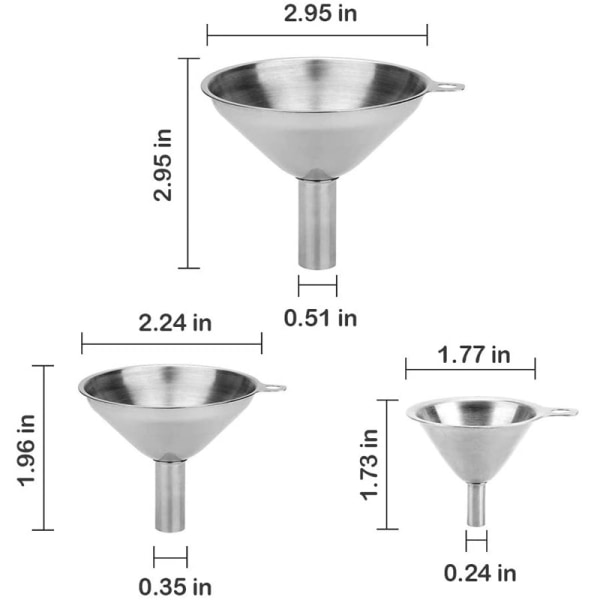 3 Stk Rustfri Stål Tragt, Rustfri Tragt Filter Sæt til