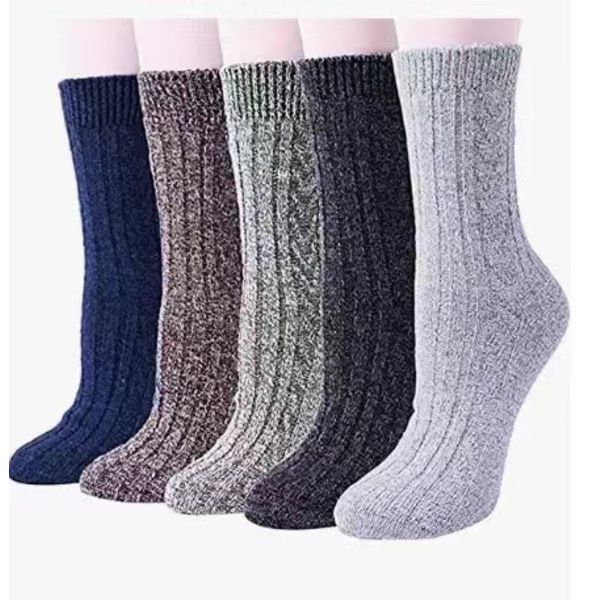 5 Par Termiska Männsockor Varma Tjocka Stickade Vinterullsockor