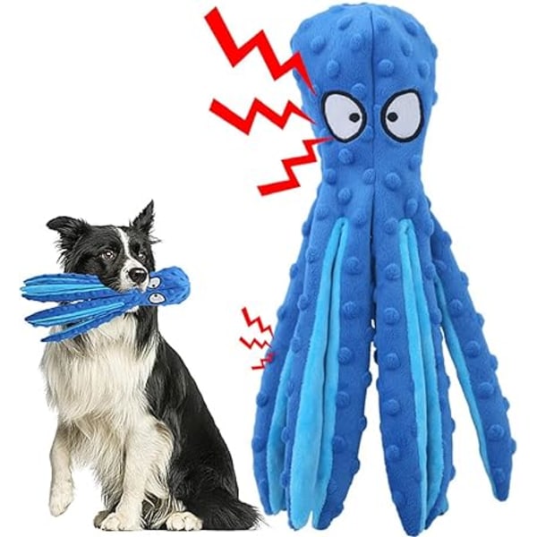 (Blå) Knirkende myk leketøy for hund, ingen utstoppet blekksprut hundtygge med