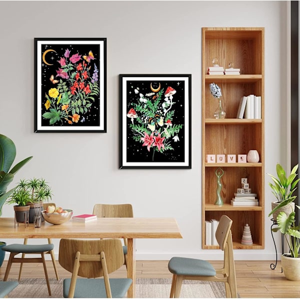 Diamantmaleri Kits til voksne 5D DIY plante diamantkunst maleri med runde diamanter fuld bore sommerfugl ædelsten kunst diamantmaleri sæt blomst og måne til vægindretning (12x16inch)