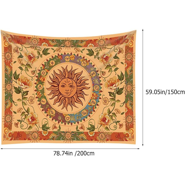 1kpl 200x150cm Aurinko ja Kuu -seinavaate Lehdet Kukat Seinävaate H