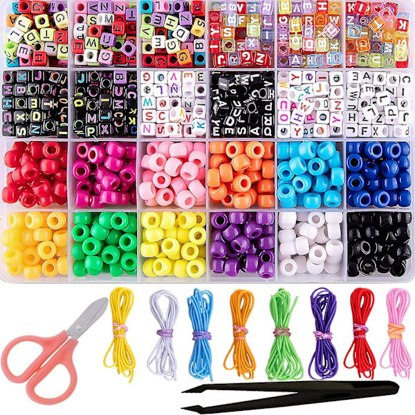 960 stk. alfabetperler sæt, ponyperler, alfabetperler, diy farveperler, perler til smykkefremstilling og håndværk