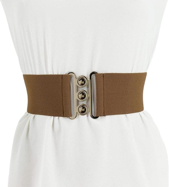 Elastisk damebælte - bredt bælte med 3 knapper spænde - vintage stil