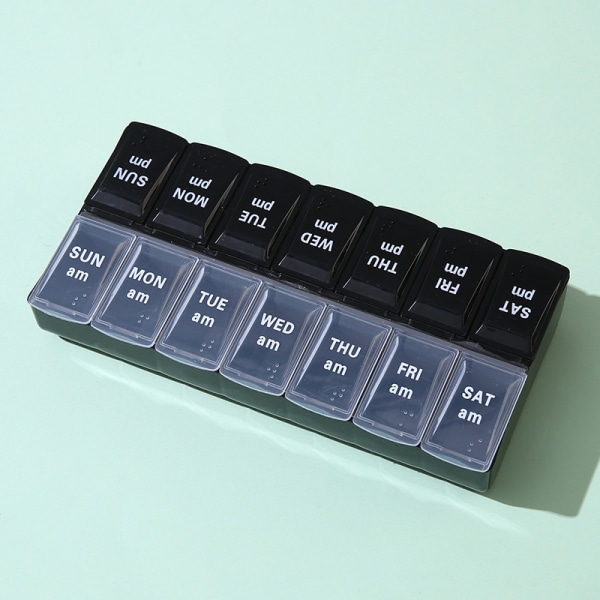 S, (white, black) practical 14-compartment pill box