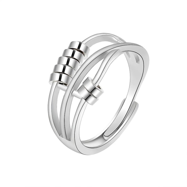 Three-ring Ring Multi-turn Transfer Beads Index Finger Ring Opening Adjustable Ring Jewelry（White gold）