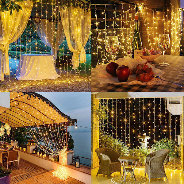 3 * 3 M 300 LED fargerik LED julelysstreng, 8 belysning