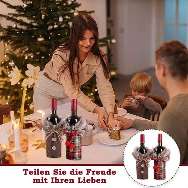 (2 st) Dekorativt föremål Jul vin flaska lock, Jul vin flaska väskor